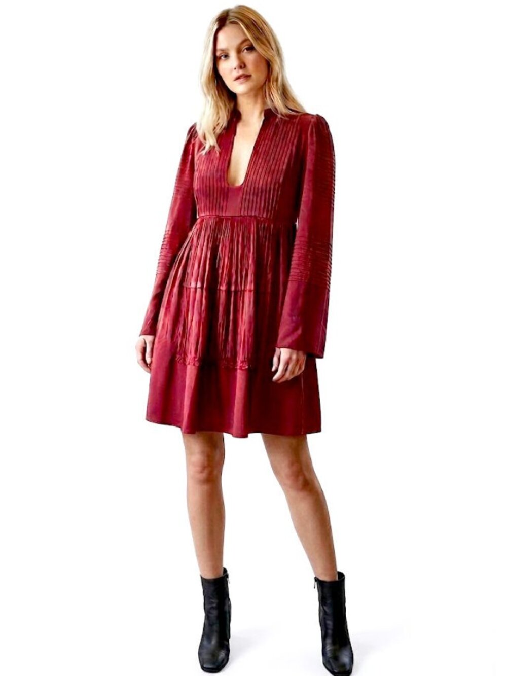 Valentino Garavani Long Sleeve Georgette Silk Dress, Red, Womens Size 6 SOLD OUT